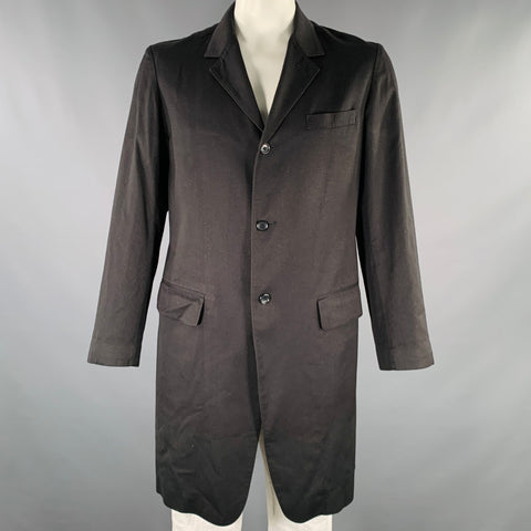 YOHJI YAMAMOTO Taille L Manteau noir uni en mélange de rayonne à revers cranté