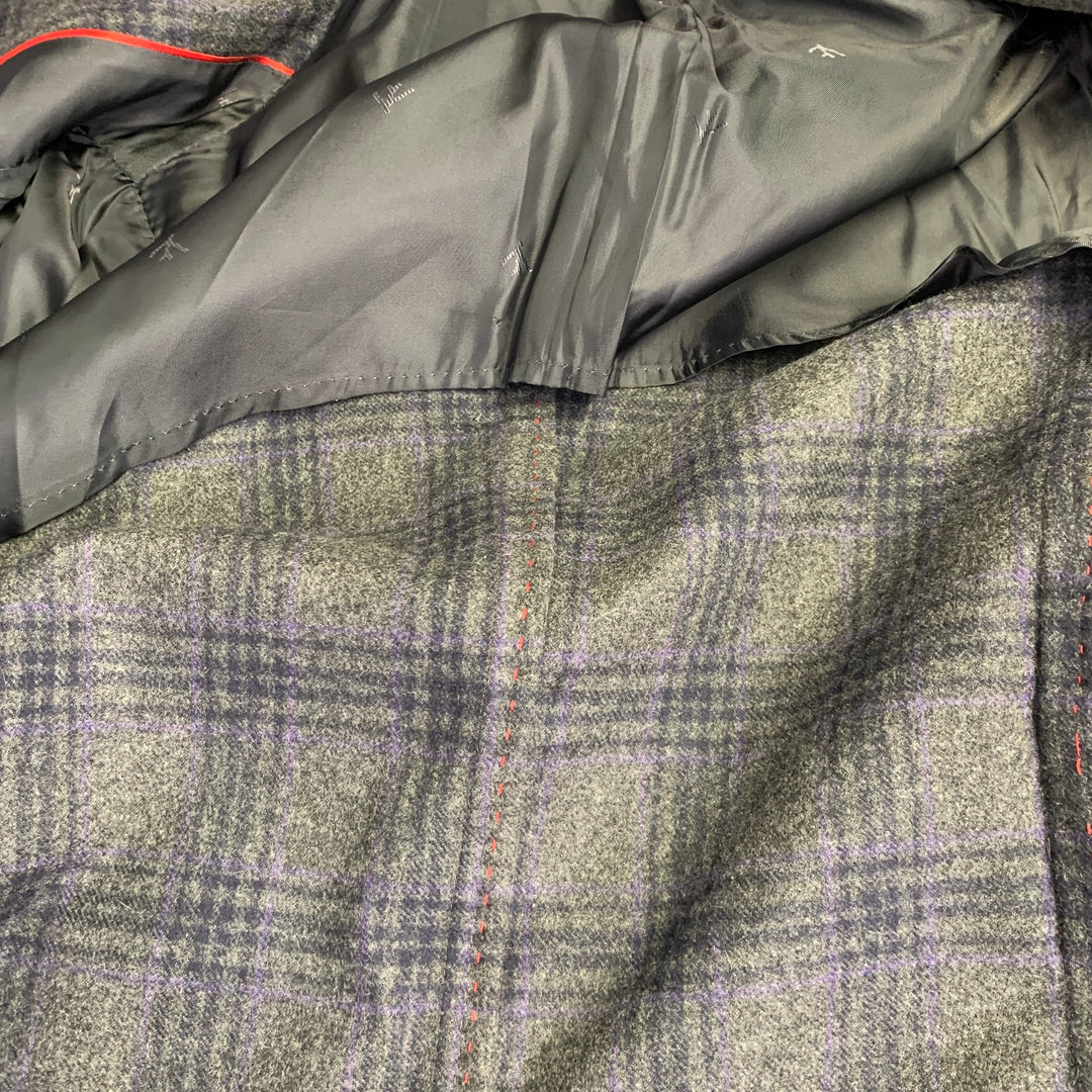 ISAIA Size 38 Grey Purple Plaid Cashmere Single Breasted Hidden Buttons Coat