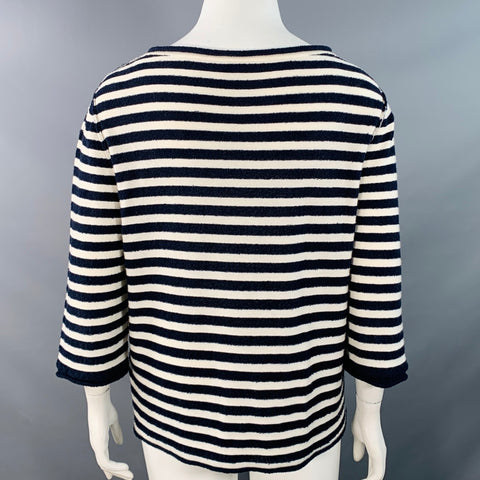 THE ROW Size L Navy White Cashmere Cotton Silk Blend Terry Reverse Seams Pullover