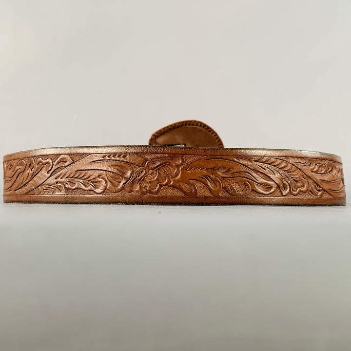 RALPH LAUREN Size M Brown Western Embossed Floral Leather Belt