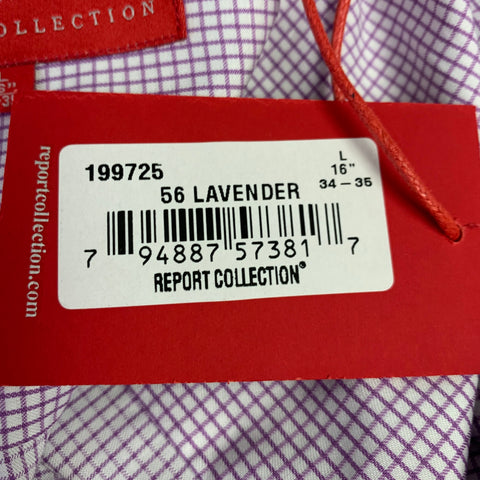 REPORT COLLECTION Size L White Purple Grid Cotton Long Sleeve Shirt