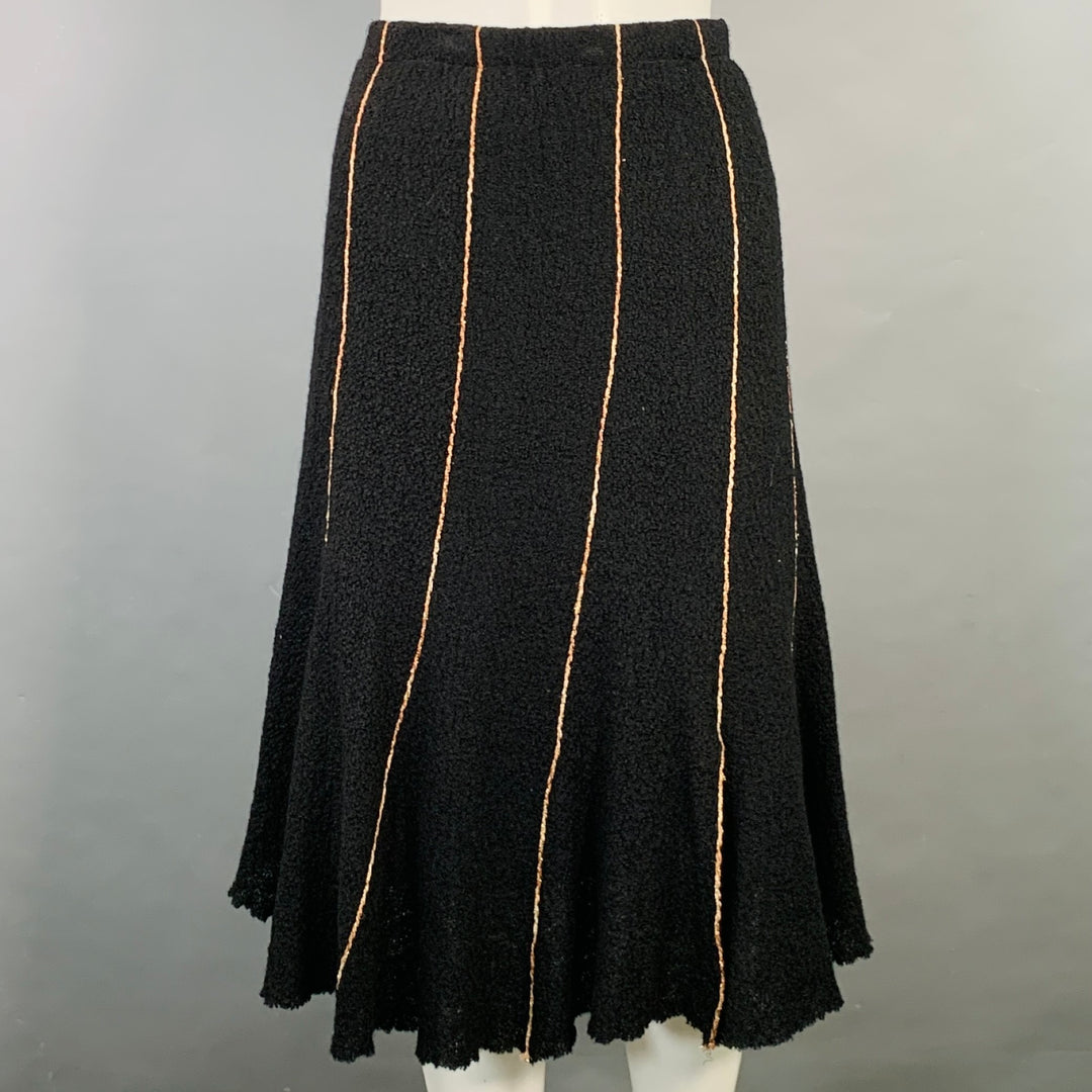 OKW Size S Black Gold Wool Stripe Midi Skirt Suit