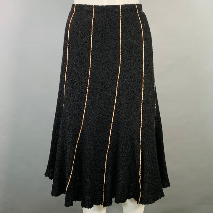 OKW Size S Black Gold Wool Stripe Midi Skirt Suit