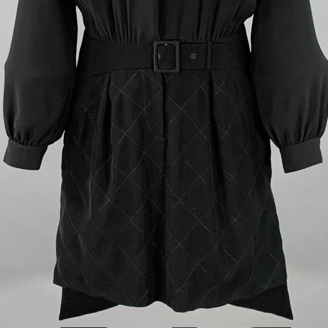 KENZO Size 4 Black Polyester Long Sleeve Knee Length V-Neck Shirt Dress