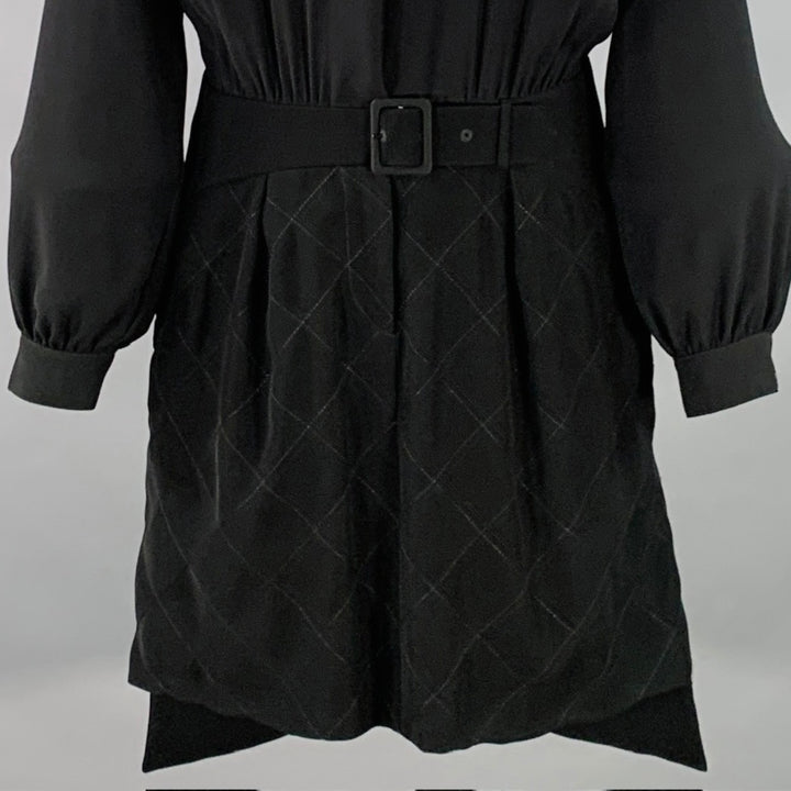 KENZO Size 4 Black Polyester Long Sleeve Knee Length V-Neck Shirt Dress