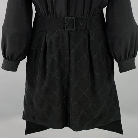 KENZO Size 4 Black Polyester Long Sleeve Knee Length V-Neck Shirt Dress