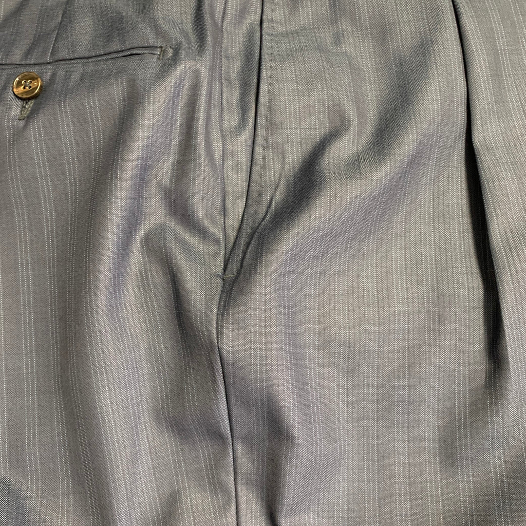 ERMENEGILDO ZEGNA Size 42 Regular Navy Blue Stripe Wool Notch Lapel Suit