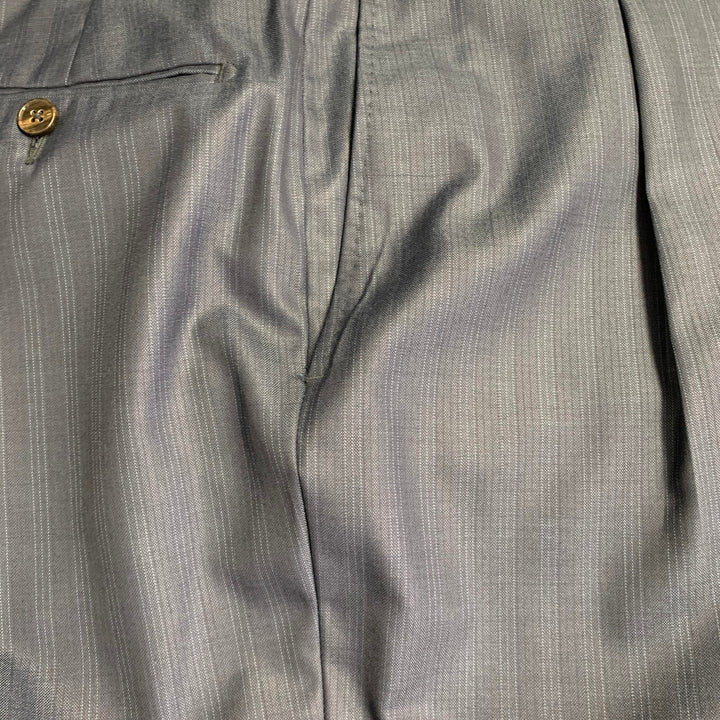 ERMENEGILDO ZEGNA Size 42 Regular Navy Blue Stripe Wool Notch Lapel Suit