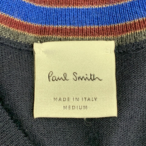 PAUL SMITH Size M Navy Knit Merino Wool V-Neck Pullover
