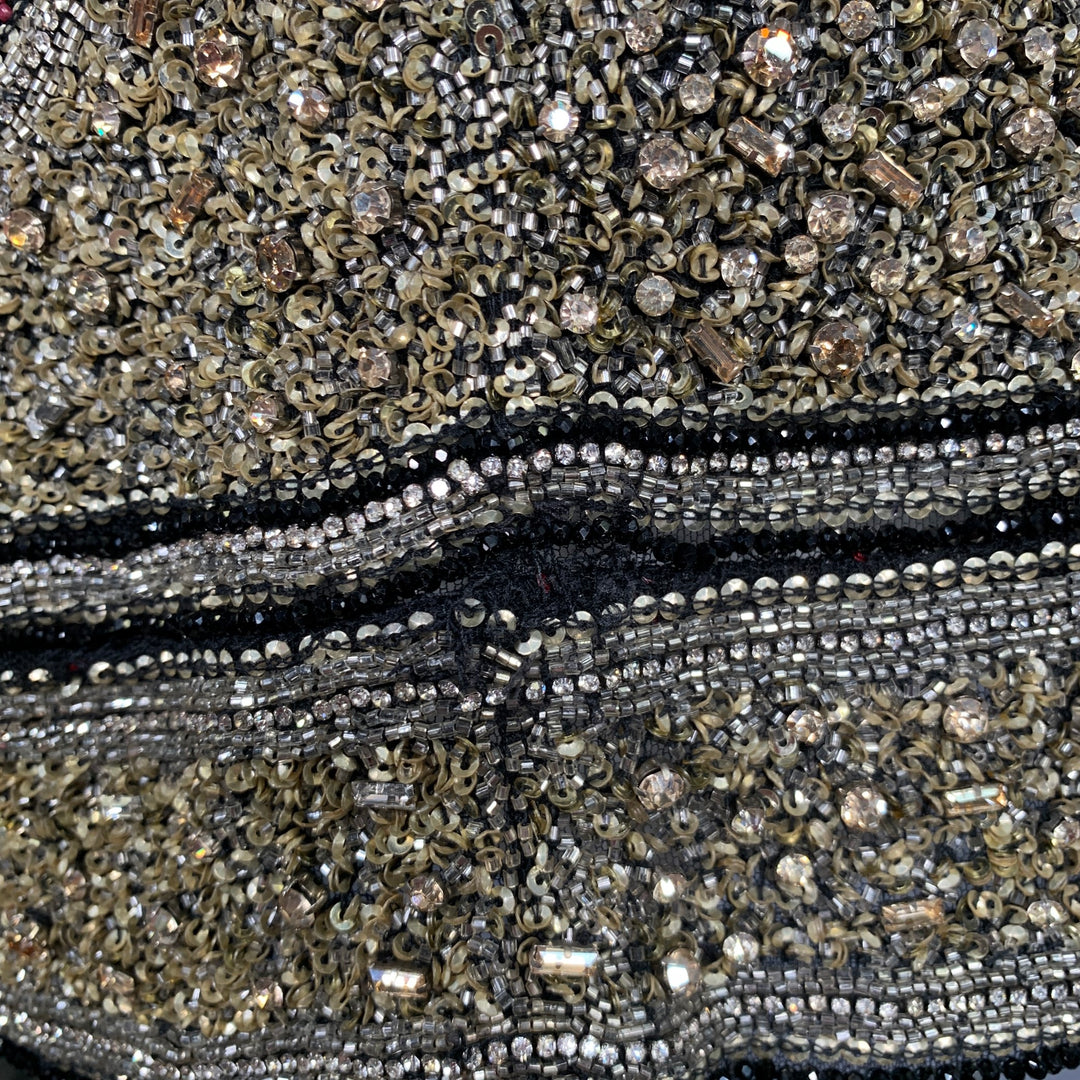 NAEEM KHAN Size 8 Silver Red & Blue Nylon Sequined Midi Cocktail Dress