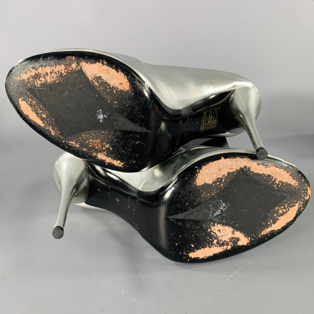 BALMAIN Size 6 Silver Patent Leather Peep Toe Heels Pumps