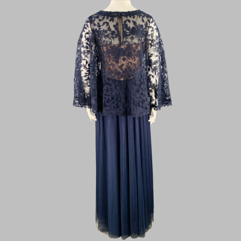 TADASHI SHOJI Size 16 Navy Nude Polyester Blend Lace Capelet Gown/Evening Wear