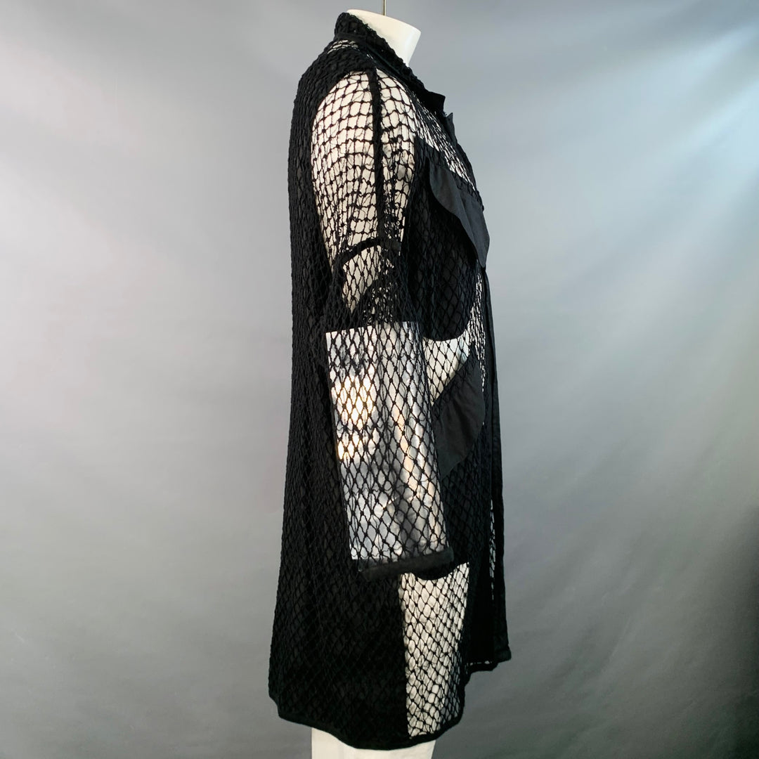 YOHJI YAMAMOTO Size S Black Fishnet Mesh Cotton Coat