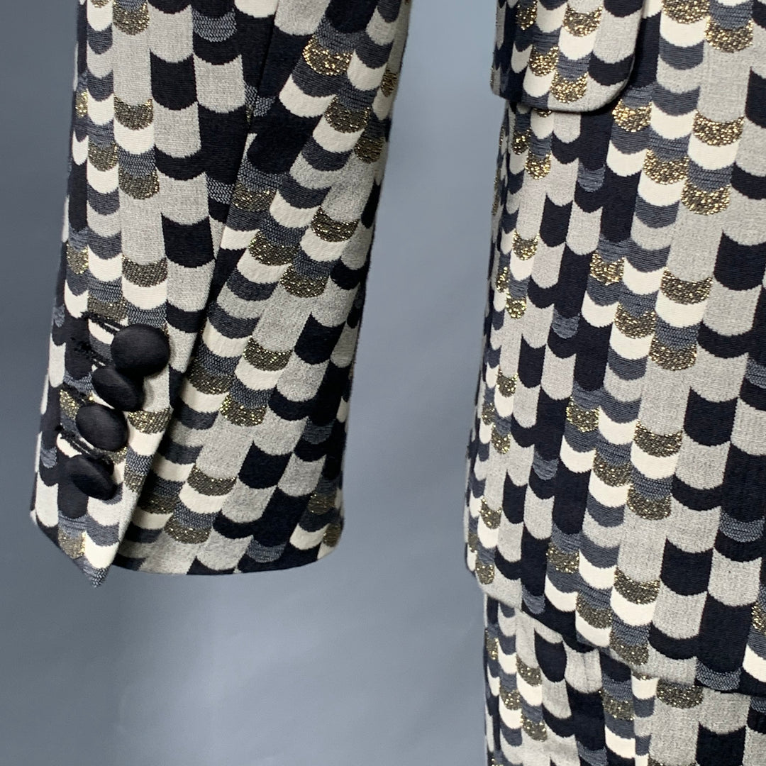 MR TURK Size 36 Regular Grey Black Gold Scales Jacquard Cotton Blend Suit