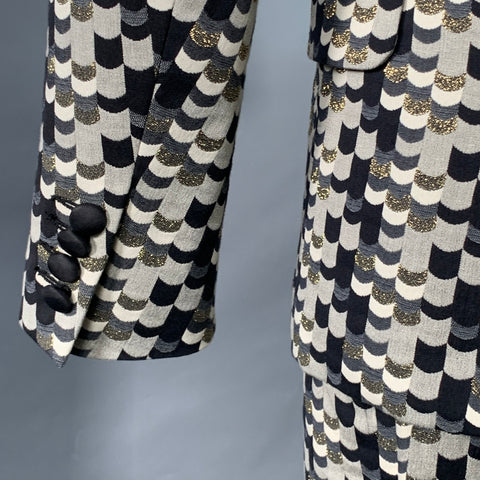 MR TURK Size 36 Regular Grey Black Gold Scales Jacquard Cotton Blend Suit