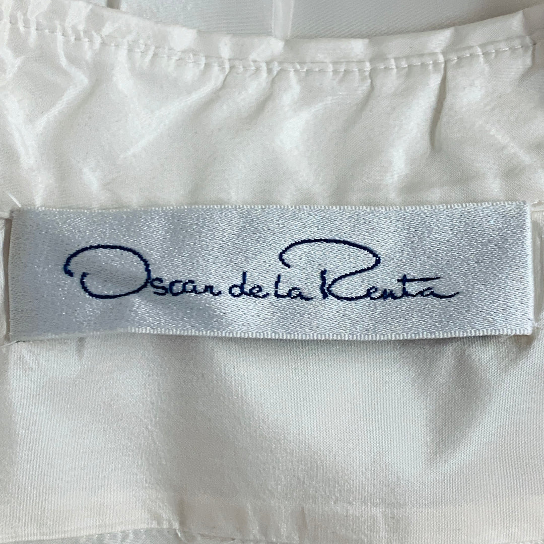 OSCAR DE LA RENTA Size 10 Cream Taffeta Long Sleeve Pleated Blouse