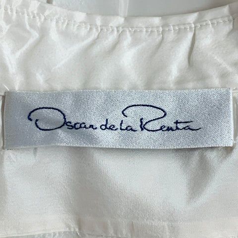 OSCAR DE LA RENTA Size 10 Cream Taffeta Long Sleeve Pleated Blouse