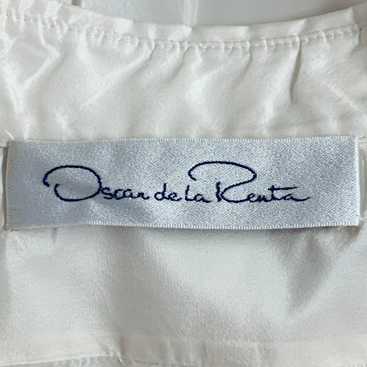 OSCAR DE LA RENTA Size 10 Cream Taffeta Long Sleeve Pleated Blouse