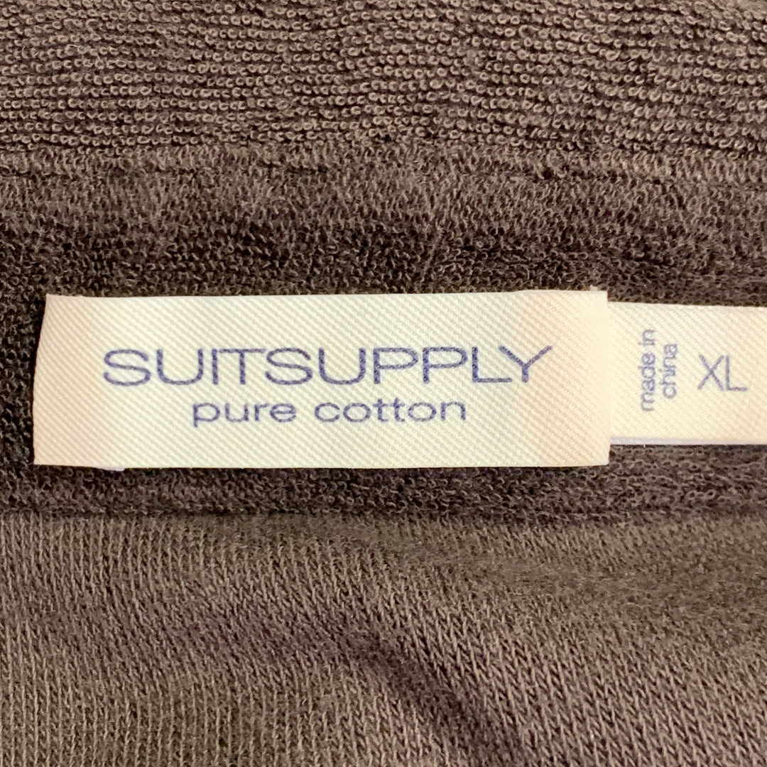 SUITSUPPLY Size XL Brown Cotton Terry Long Sleeve Half Placket Polo