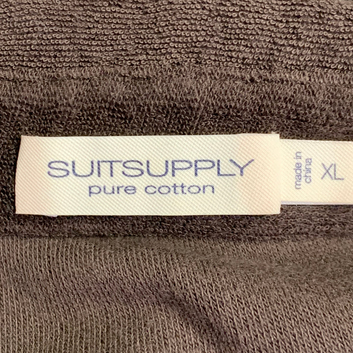 SUITSUPPLY Size XL Brown Cotton Terry Long Sleeve Half Placket Polo