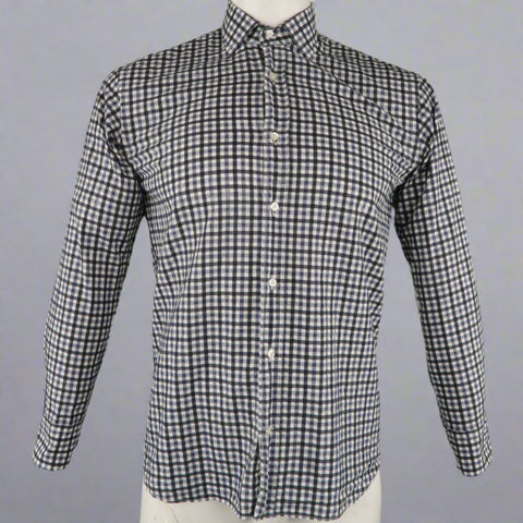 ETRO Size S Navy Checkered Cotton Button Up Long Sleeve Shirt