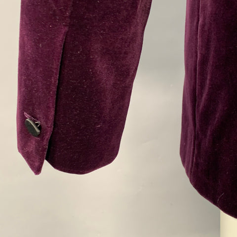 THEORY Size 40 Purple Black Velvet Satin Single Button Tuxedo Sport Coat