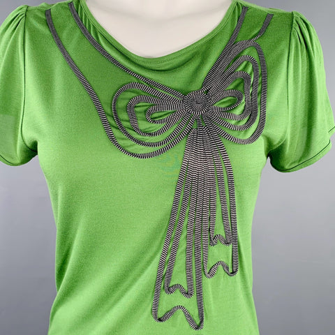 TED BAKER Size 2 Green Grey Viscose Aplique Short Sleeve Casual Top