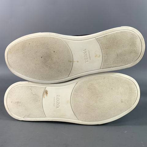 ZEGNA Size 9 Brown Pebble Grain Leather Slip On Sneakers