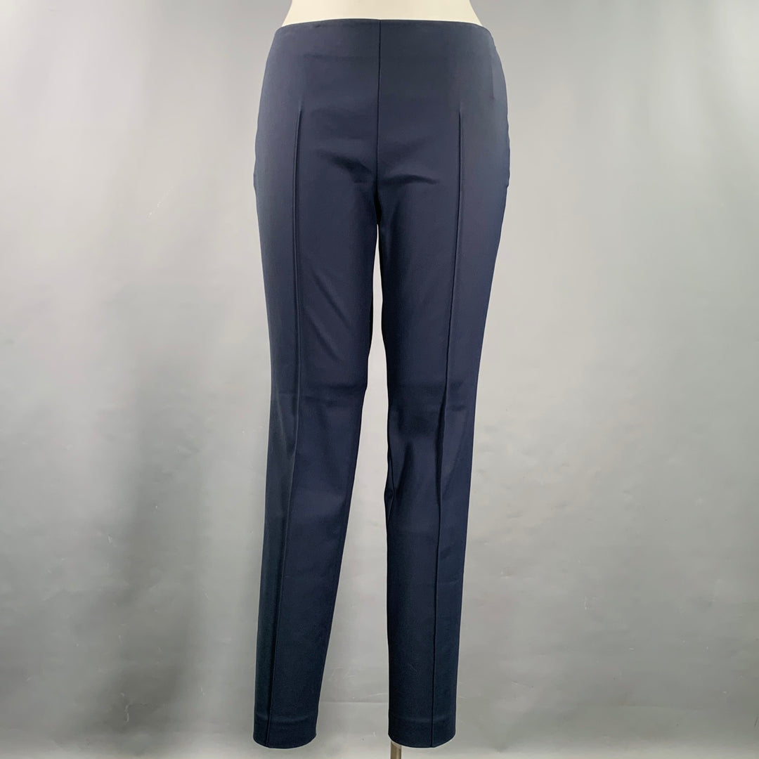 AKRIS Size 12 Navy Cotton Blend Side Zipper Dress Pants