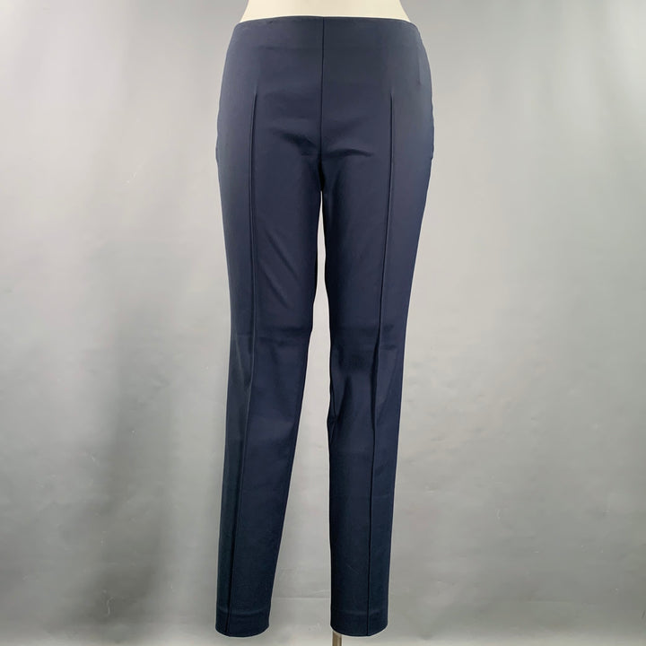AKRIS Size 12 Navy Cotton Blend Side Zipper Dress Pants