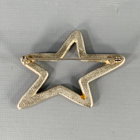 Broche Étoile Vintage en Métal Argenté et Strass