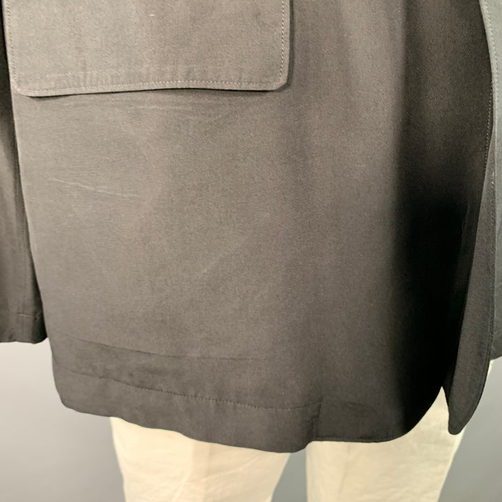YOHJI YAMAMOTO Size XL Black Silk Single Breasted Drop Shoulder Sport Coat