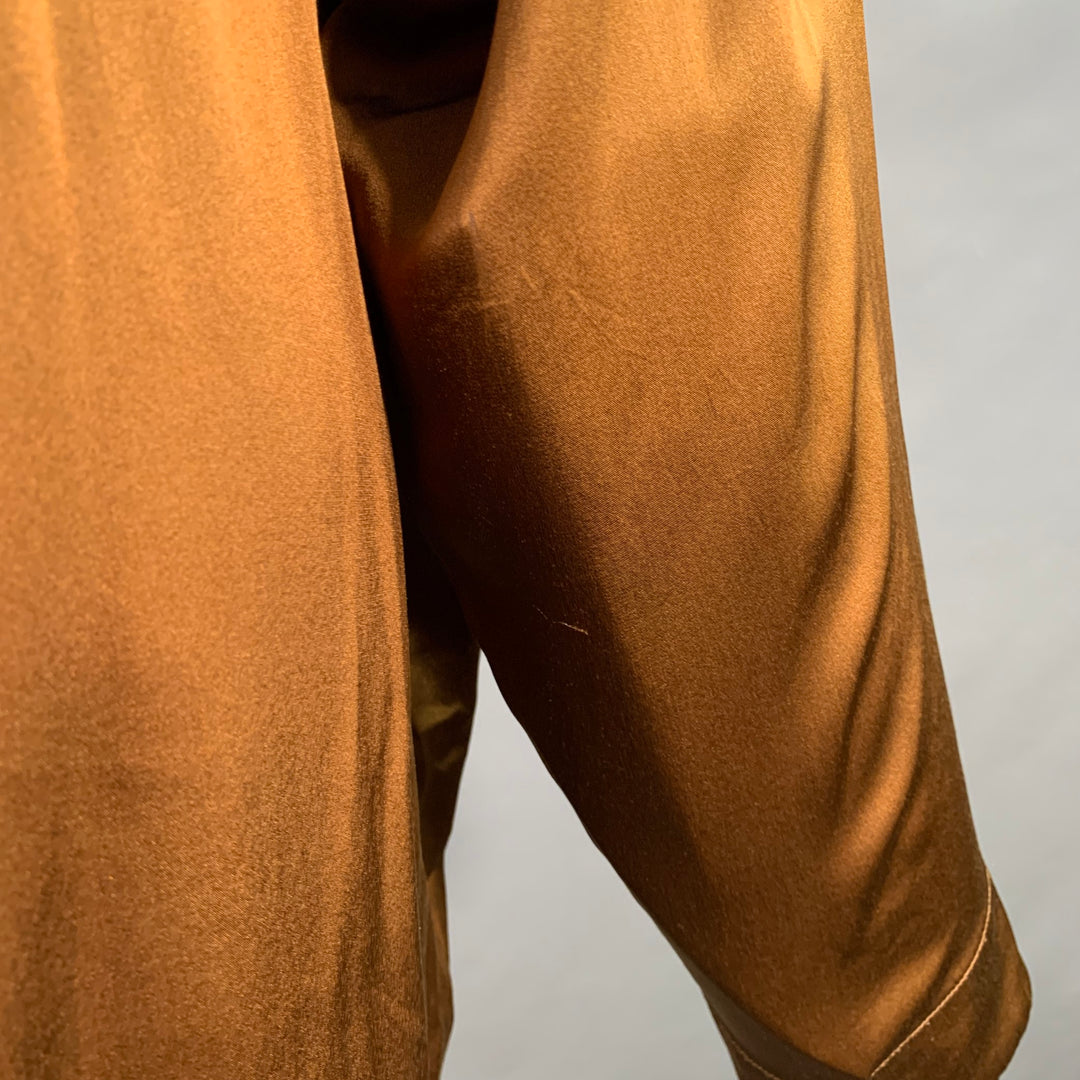 HAIDER ACKERMANN Size S Brown Silk Satin Nehru Collar Hidden Buttons Shirt