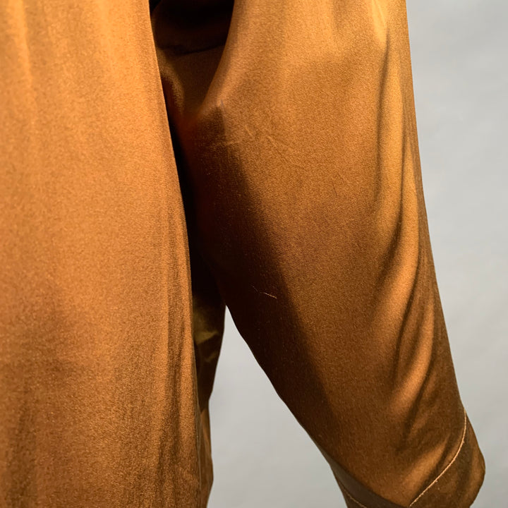 HAIDER ACKERMANN Size S Brown Silk Satin Nehru Collar Hidden Buttons Shirt
