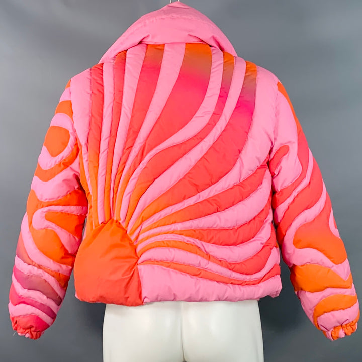 ERL Size S Pink Orange Quilted Sunset Cotton Zip Snaps PufferJacket