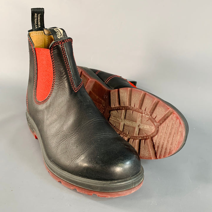 BLUNDSTONE Size 9.5 Black Red Contrast Stitch Leather Pull On Boots