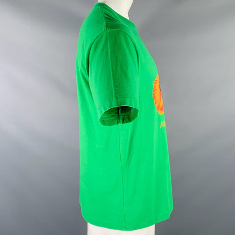 KENZO Size L Green Orange Poppy Graphic Cotton Crew Neck T-shirt