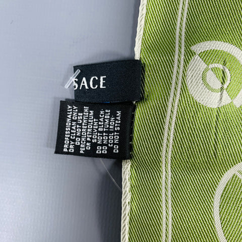 VERSACE Green White Dots Silk Cashmere Pocket Square