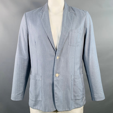 MYTHS Size 42 White Navy Nailhead Cotton Notch Lapel Jacket