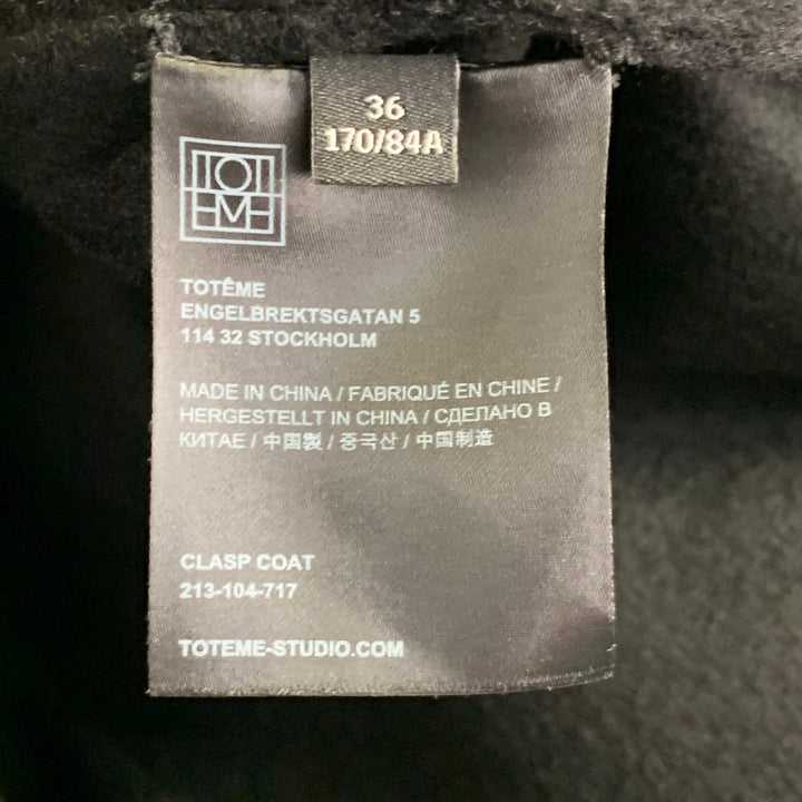 TOTEME Size L Black Wool Cashmere V-Neck Clasp Coat