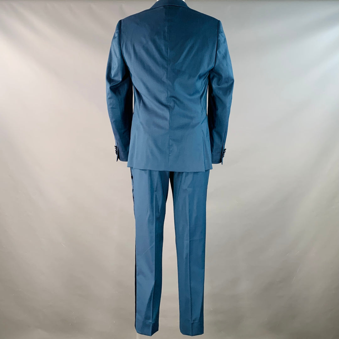 PAUL SMITH Size 40 Regular Soho Fit Teal Wool Peak Lapel Tuxedo