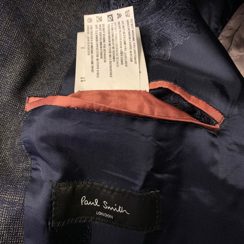 PAUL SMITH Chest Size 44 Grey Navy Plaid Wool Notch Lapel 36 31 Suit