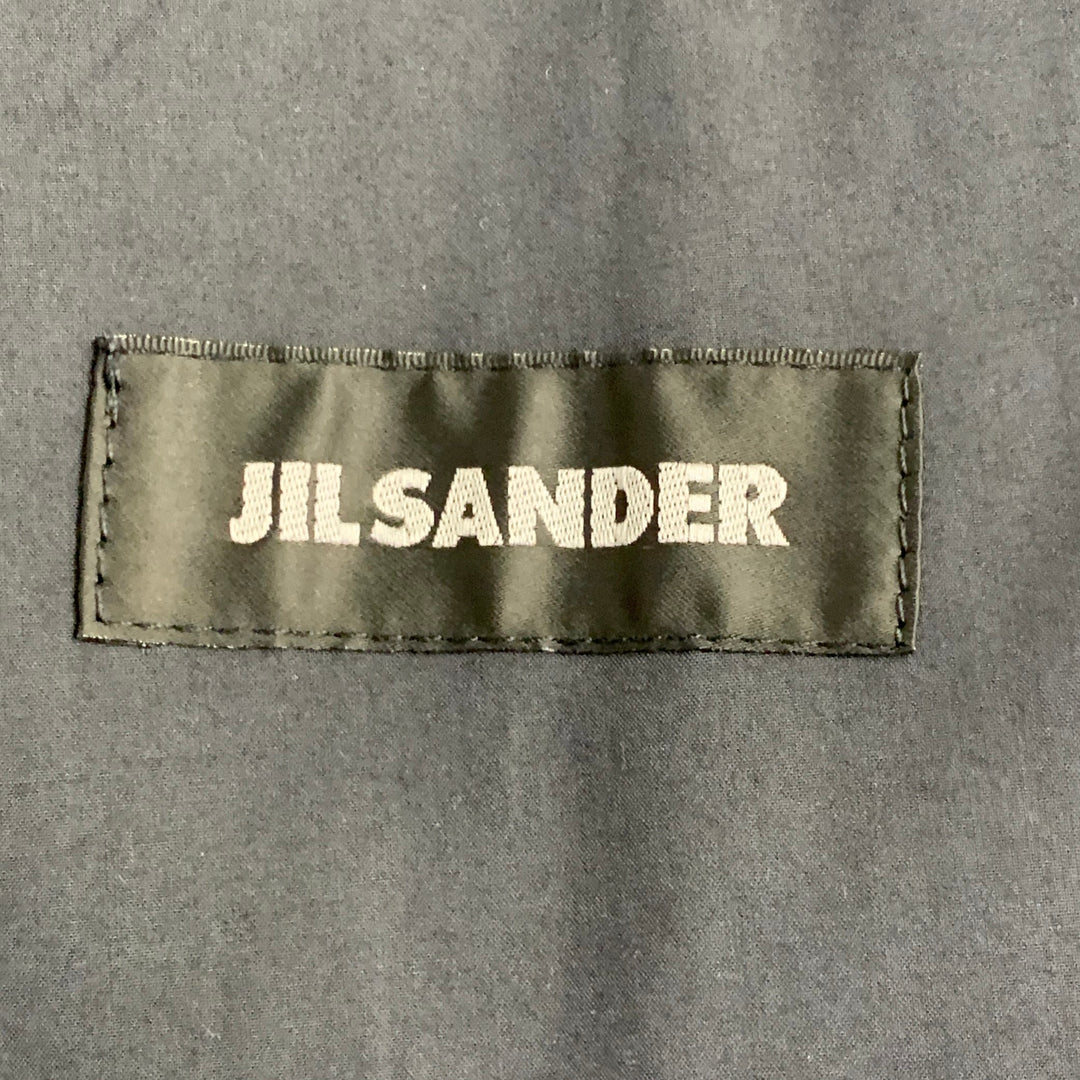 JIL SANDER Size 42 Black Cotton Spread Collar Snaps Coat