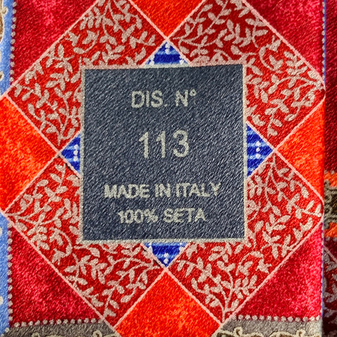 ERMENEGILDO ZEGNA Red Blue Squares Silk Satin Tie