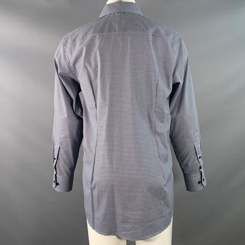 ETON Size M Navy White Gingham Cotton Curved Cutaway Long Sleeve Shirt