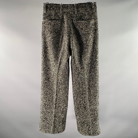OFF-WHITE Size 30 White Black Herringbone Acrylic Blend Pleated Pants