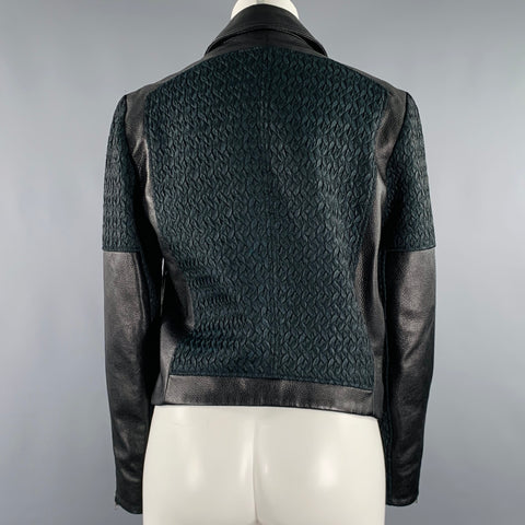HELMUT LANG Size M Black Dark Green Polyester Blend Lambskin Jacket