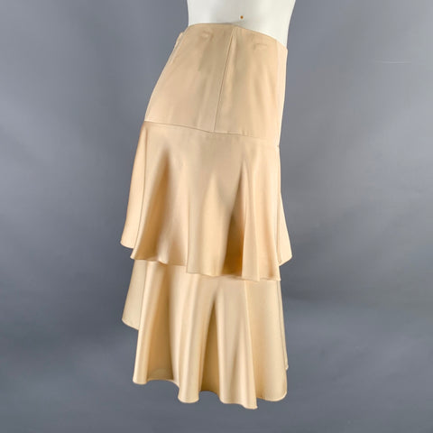 CHANEL Size 4 Beige Silk Layered Below Knee Skirt
