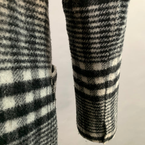 ALLSAINTS Taille 6 Ensley Carreaux Noir Gris Laine Mélange Plaid Manteau Croisé