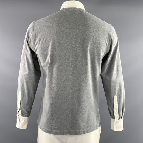BRUNELLO CUCINELLI Size L Grey White Cotton Long Sleeve Polo